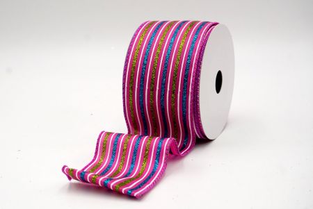 Hot Pink_Glittery Tri-Color Stripes Wired Ribbon_KF8840GC-40-40