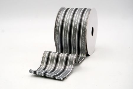 Gray_Glittery Tri-Color Stripes Wired Ribbon_KF8840GL-50