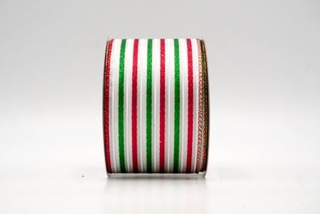 White_Glittery Tri-Color Stripes Wired Ribbon_KF8840GR-1H