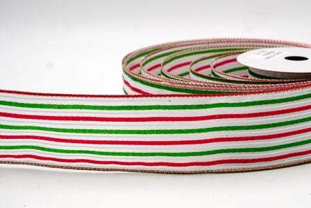 White_Glittery Tri-Color Stripes Wired Ribbon_KF8840GR-1H