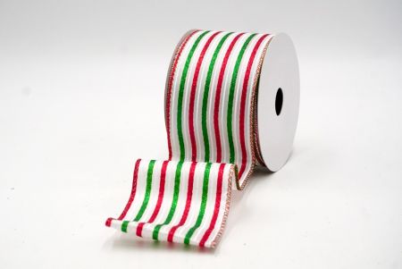 White_Glittery Tri-Color Stripes Wired Ribbon_KF8840GR-1H