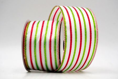 White_Glittery Tri-Color Stripes Wired Ribbon_KF8840GR-1R