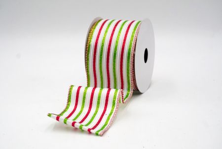 White_Glittery Tri-Color Stripes Wired Ribbon_KF8840GR-1R