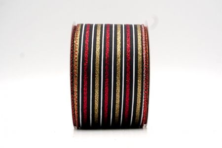 Black_Glittery Tri-Color Stripes Wired Ribbon_KF8840GR-53R