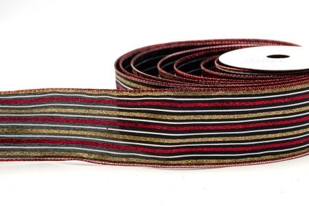 Black_Glittery Tri-Color Stripes Wired Ribbon_KF8840GR-53R