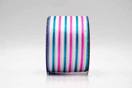 White_Glittery Tri-Color Stripes Wired Ribbon_KF8840GT-1T