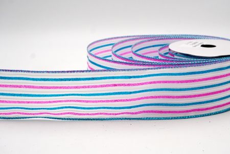 White_Glittery Tri-Color Stripes Wired Ribbon_KF8840GT-1T