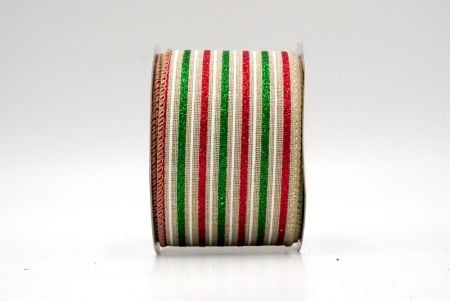 Khaki_Glittery Tri-Color Stripes Wired Ribbon_KF8841GC-13-183