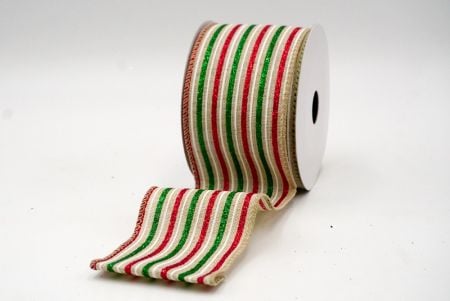 Khaki_Glittery Tri-Color Stripes Wired Ribbon_KF8841GC-13-183