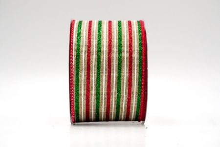 Natural_Glittery Tri-Color Stripes Wired Ribbon_KF8841GC-14-7