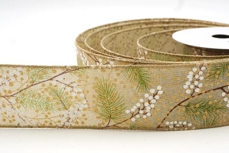 Light Brown Christmas Berries & Sprig Wired Ribbon_KF8846GC-13-183