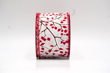 White/Red Christmas Blossom Berries Wired Ribbon_KF8849GC-1-7