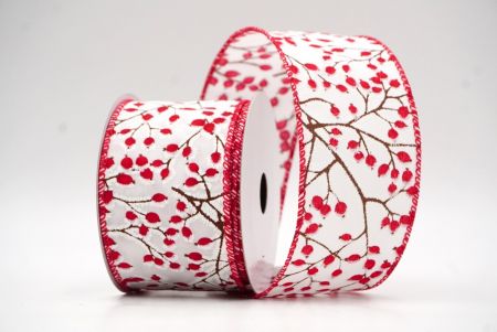 White/Red Christmas Blossom Berries Wired Ribbon_KF8849GC-1-7