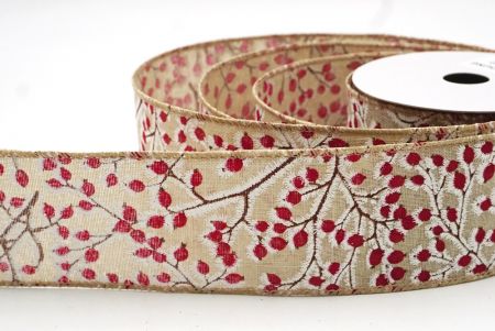 Light Brown/Red Christmas Blossom Berries Wired Ribbon_KF8850GC-13-183