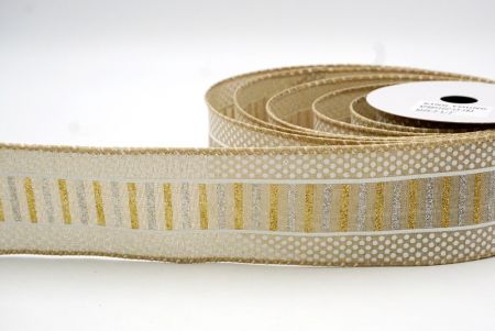 Khaki_Christmas Dots and Glitter Stripes Wired Ribbon_KF8851GC-13-183