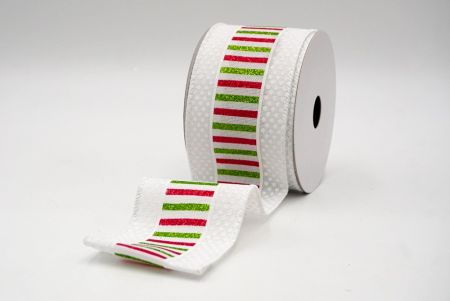 White_Christmas Dots and Glitter Stripes Wired Ribbon_KF8852GC-1-1