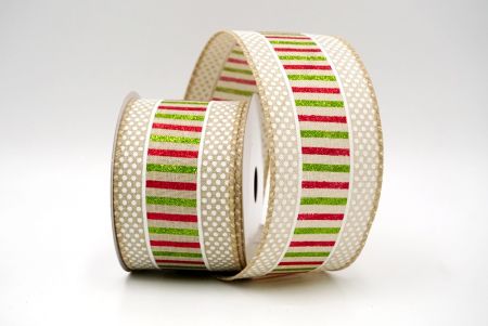 Khaki_Kerst Dots en Glitter Strepen Wired Ribbon_KF8852GC-13-183