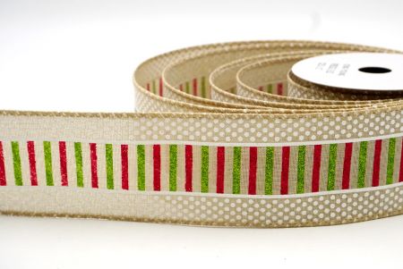 Khaki_Kerst Dots en Glitter Strepen Wired Ribbon_KF8852GC-13-183