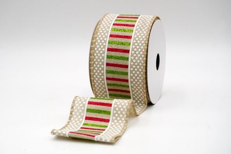 Khaki_Kerst Dots en Glitter Strepen Wired Ribbon_KF8852GC-13-183