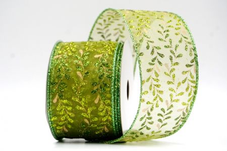 Nastro di Rame Verde_Con Foglie Glitterate_Vinile_KF8856GI-3