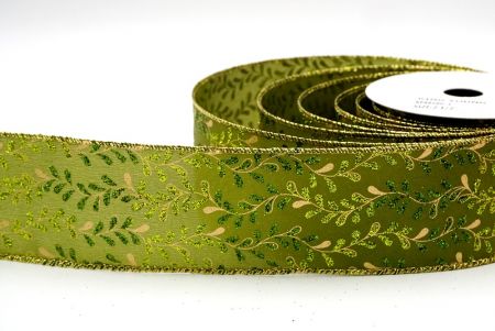 Green_Glittery Leaf Vine Wired Ribbon_KF8858G-3