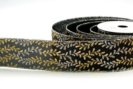 Black_Glittery Leaf Vine Wired Ribbon_KF8858G-53