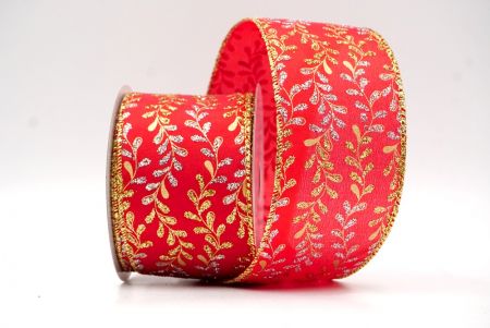 Red_Glittery Leaf Vine Wired Ribbon_KF8858G-7G