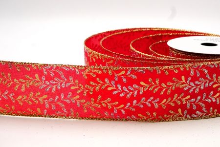 Red_Glittery Leaf Vine Wired Ribbon_KF8858G-7G