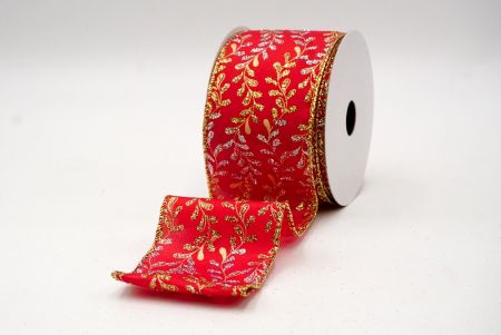 Red_Glittery Leaf Vine Wired Ribbon_KF8858G-7G