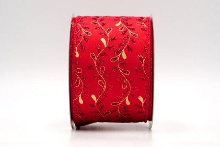 Nastro di Rame Rosso_Con Foglie Glitterate_Vinile_KF8858GC-7-7