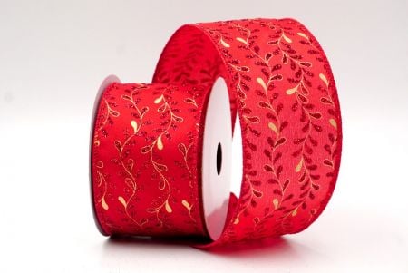 Nastro di Rame Rosso_Con Foglie Glitterate_Vinile_KF8858GC-7-7