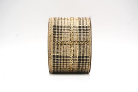 Natuurlijk Bruin Geruit Plaid met Gouden Accenten Draadlint_KF8859GC-14-183