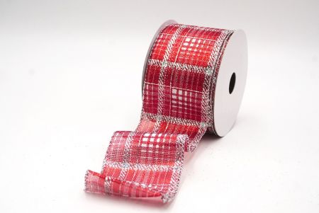 Red/Silver Checkered Plaid with Gold Accents Wired Ribbon_KF8860G-7