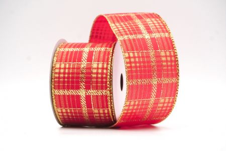 Red/Gold Checkered Plaid with Gold Accents Wired Ribbon_KF8861G-7