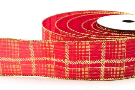 Red/Gold Checkered Plaid with Gold Accents Wired Ribbon_KF8861G-7