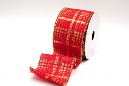 Rot/Gold kariertes Plaid mit goldenen Akzenten Drahtband_KF8861G-7