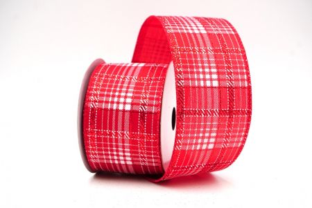 Red Checkered Plaid with Gold Accents Wired Ribbon_KF8862GC-7-7