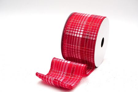 Red Checkered Plaid with Gold Accents Wired Ribbon_KF8862GC-7-7