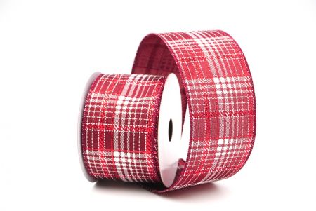 Burgundy Checkered Plaid with Gold Accents Wired Ribbon_KF8862GC-8-8