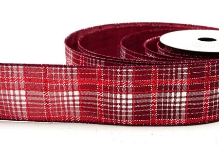 Burgundy Checkered Plaid with Gold Accents Wired Ribbon_KF8862GC-8-8