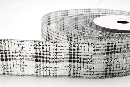 Weißes kariertes Plaid mit goldenen Akzenten Drahtband_KF8863G-1