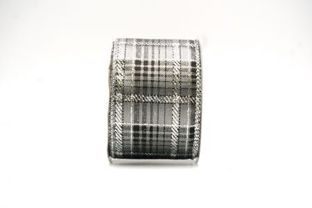 White/Black Checkered Plaid with Gold Accents Wired Ribbon_KF8863G-50