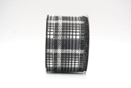 Black/silver Checkered Plaid with Gold Accents Wired Ribbon_KF8863GC-53-53