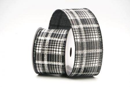 Black/silver Checkered Plaid with Gold Accents Wired Ribbon_KF8863GC-53-53