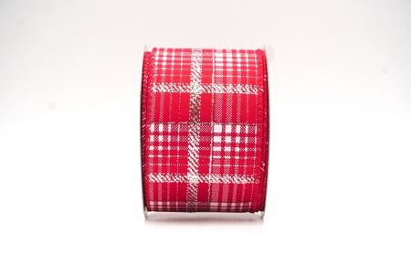 Red/White silver Checkered Plaid with Gold Accents Wired Ribbon_KF8863GC-7-7