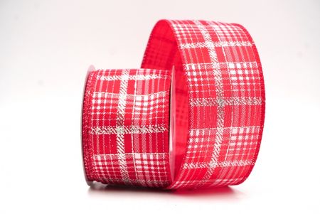 Rood/Wit Zilver Geruit Plaid met Gouden Accenten Draadlint_KF8863GC-7-7