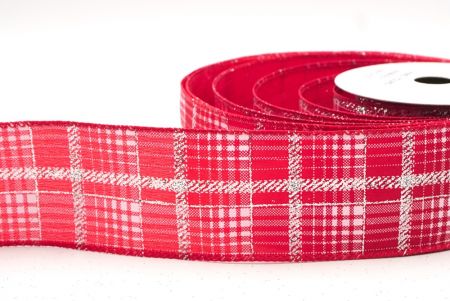 Red/White silver Checkered Plaid with Gold Accents Wired Ribbon_KF8863GC-7-7