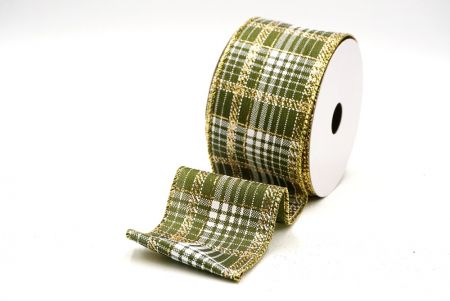 Matcha-Grün kariertes Plaid mit goldenen Akzenten Drahtband_KF8864G-15