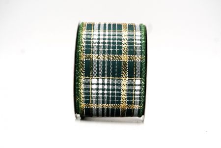 Green Checkered Plaid with Gold Accents Wired Ribbon_KF8864GC-3-127