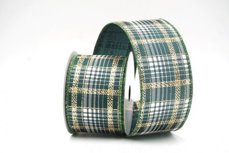 Green Checkered Plaid with Gold Accents Wired Ribbon_KF8864GC-3-127